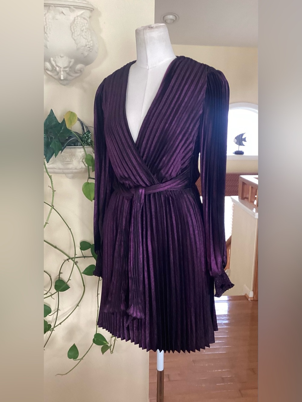 Express Metallic Faux Wrap Tie Waist Pleated size small